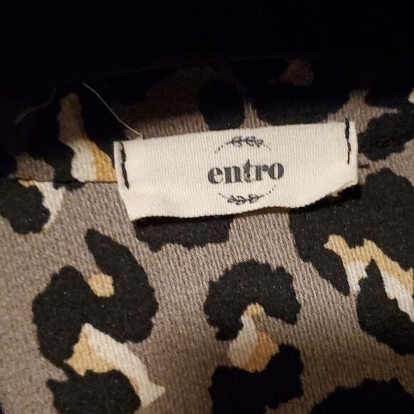 Entro Grey Black Brown Cheetah Animal Knee Length 3/4 Sleeve Slip Dress -sz S - Picture 2 of 6